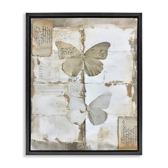 Stupell Industries Vintage Butterfly Collage Animals Painting Black Floater Framed Canvas Art Print Wall Art, 17 x 21