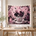 thumbnail image 4 of Ornate Teacup with Black Roses and Moths in a Dreamy Pink Setting, Dreamy Gothic for Dark Art Lovers, Floral Decor Art Print, Birthday Gift Tapestry Wall Hanging for Bedroom and Living Room, 4 of 6