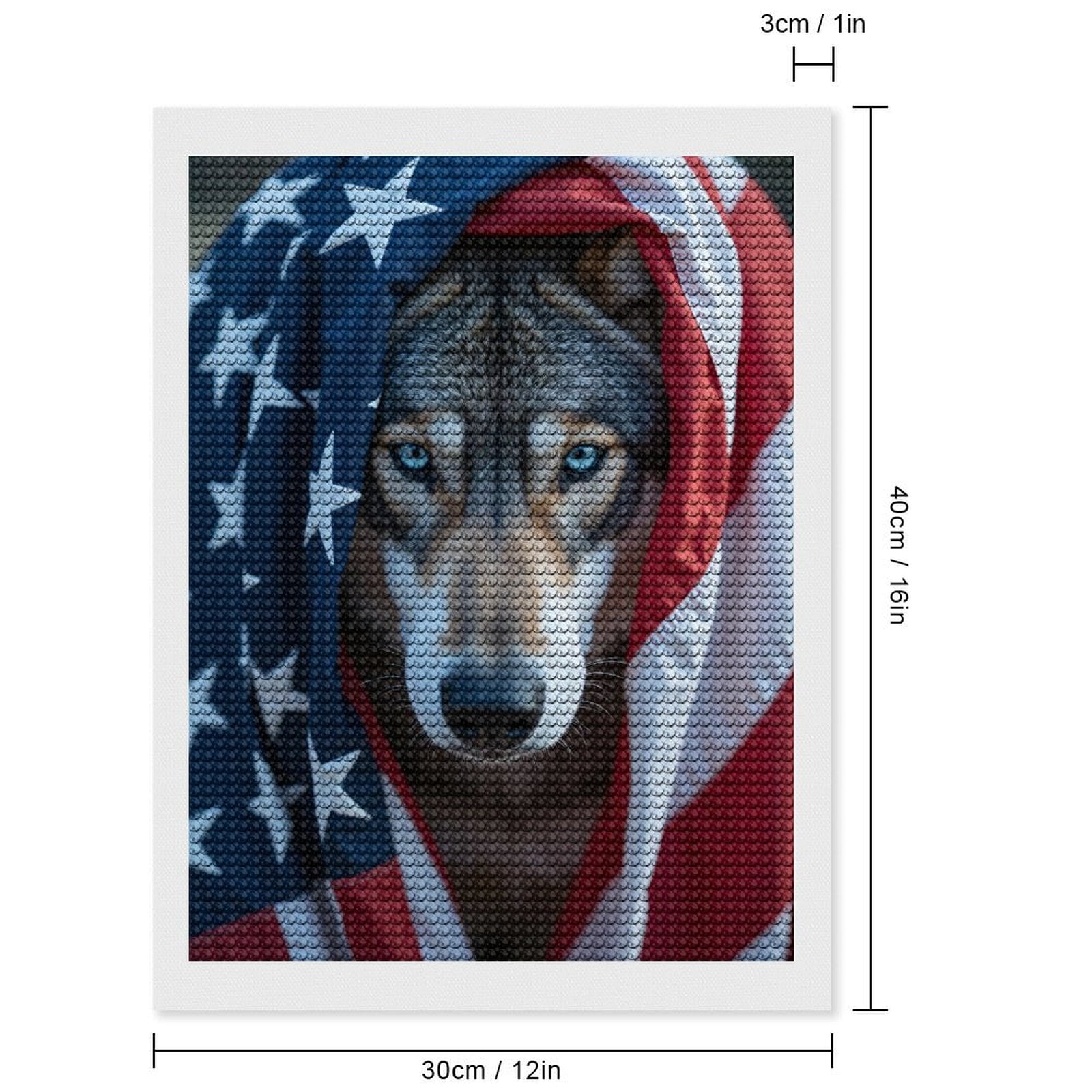 Diamond Art Kits for Adults, Wolf Wrapped In Stars And Stripes 5D Diamond Painting Kits for Adults Beginners, DIY Full Drill Diamond Painting, Gem Art and Crafts 12x16