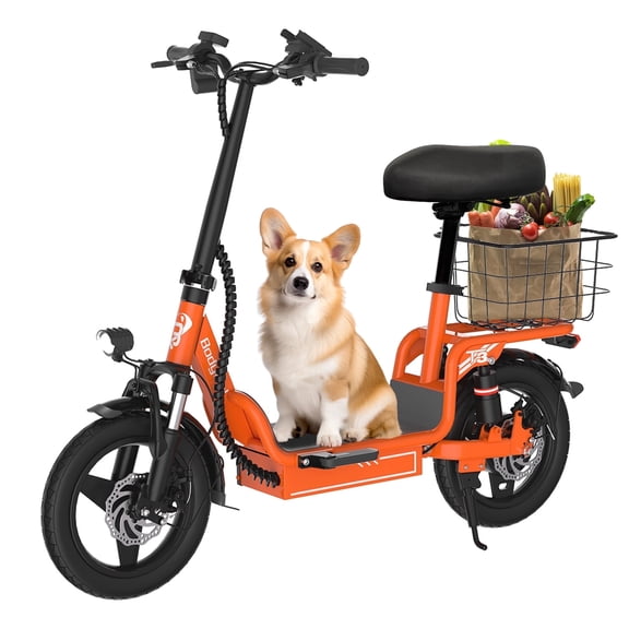 Bodywel Electric Scooters for Adults with Seat and Basket, Peak 750W Motor, 48V 13Ah Battery 25Miles, 35°Uphill 14" Tire, Commuting Electric Scooter