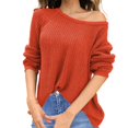 thumbnail image 2 of IMENGL Long sleeve crew neck off shoulder oversized knit pullover, Red 2XL, Size M-2XL, 2 of 4