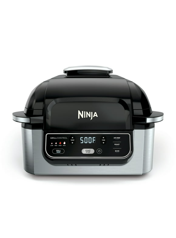 Ninja Foodi 4-in-1 Indoor Grill with 4-qt Air Fryer, Roast, Bake, and Cyclonic Grilling Technology, Black/Stainless AG300