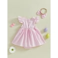 thumbnail image 4 of Qmyliery Baby Girls Easter Romper Dress Plaid Printed Flying Sleeve Round Neck Jumpsuit with Bow Headband 3 6 12 18 Months, 4 of 8