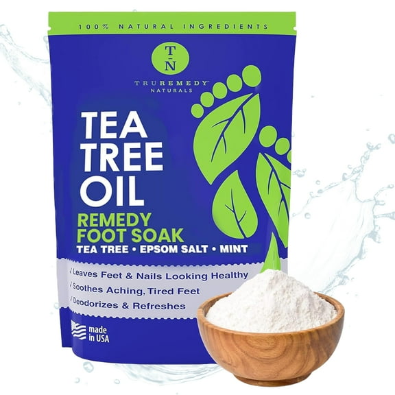 Truremedy Naturals Tea Tree Oil Foot Soak with Epsom Salt and Mint - 14 Ounce Refreshing Foot Bath Salt That Gently Exfoliates Skin and Soothes Feet
