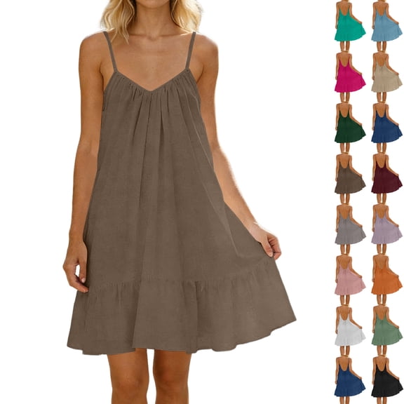 Women's Low Back Dress Casual Backless Cami Dress Lounge House Dress Loose Spaghetti Strap Flowy Midi Sundress 2026 Army Green S
