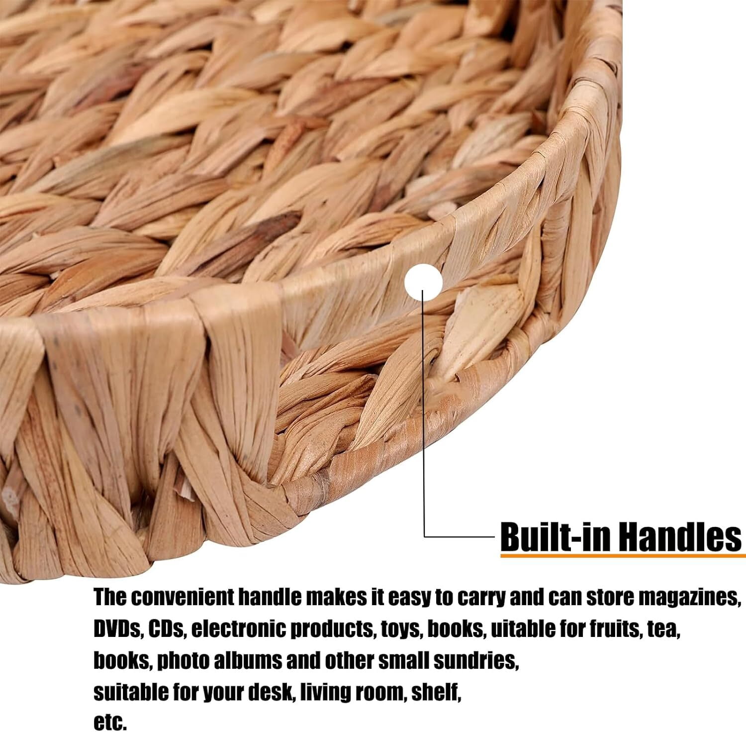 GoXteam Wicker Basket, Baskets for Organizing, Storage Basket with Built-in Handles, Water Hyacinth Shelves, Large