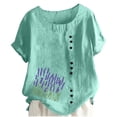 thumbnail image 2 of ICHUANYI Womens Summer Tops Round Neck Short Sleeve Button Fashion Printed Casual Lightweight Tunic T Shirts Blouse, 2 of 5