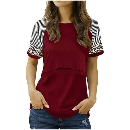 

Wesracia Women s Maternity Short Sleeve Striped Nursing T-shirt Tops For Breastfeeding