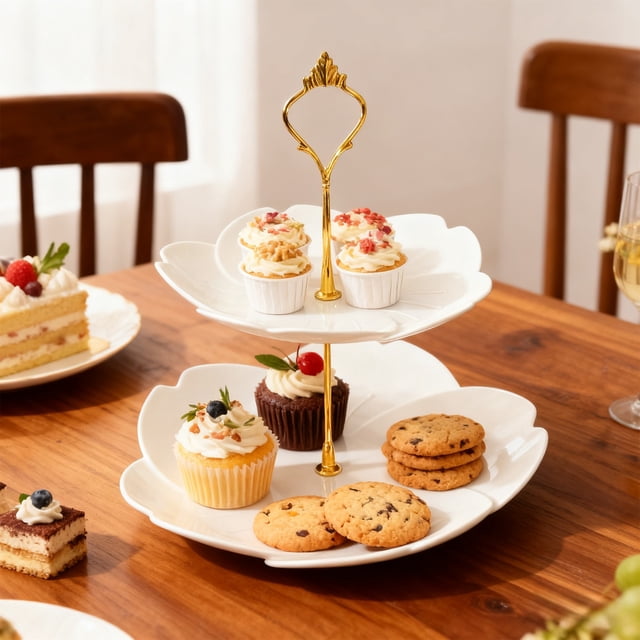 Plastic Frame 2-Layer Cupcake Rack Decorative Tray 25x25x22.5cm Dessert Tower for Parties Weddings Table Display,White 1Pcs JASKFLY