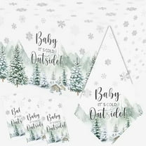 Winter Baby Shower Tablecloth Baby It's Cold Outside Baby Shower Decorations 3pcs Winter Woodland Plastic Tablecloth Rectangle Table Cover For Baby Shower Birthday Gender Neutral Party Decorations
