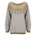 thumbnail image 4 of GEWSEY Womens Christmas Sweater Vintage Fair Isle Print Sweater Long Sleeve Oversized Fair Isle Crewneck Knit Sweaters (Coffee, L), 4 of 9