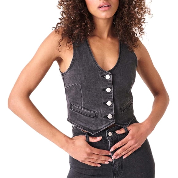 Débardeur Vintage en Denim pour Femmes avec Boutons, Sans Manches, Ajusté, Crop Top en Jean, Style Y2k, Été, Sortie, Corset, Mode Urbaine