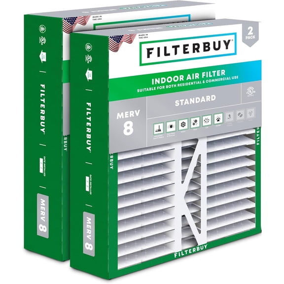 Filterbuy 16x22x5 Air Filter MERV 8 Dust Defense, Pleated HVAC AC Furnace Filter Replacement for Amana, Goodman & More, 2-Pack