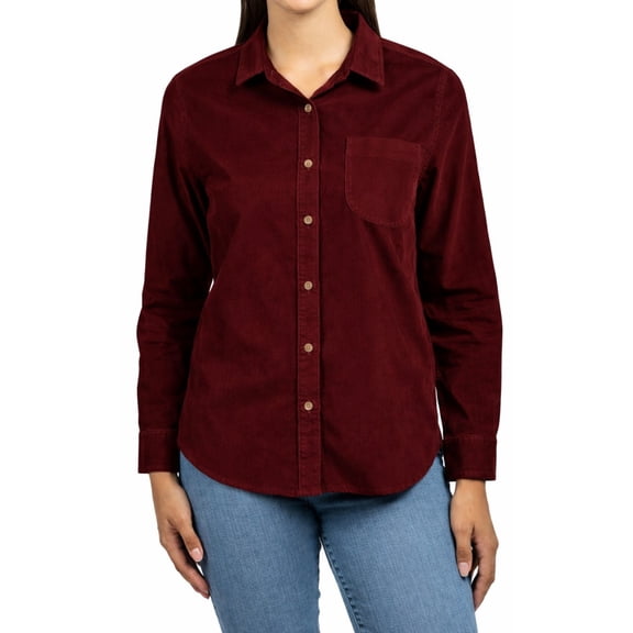 Jachs Girlfriend New York Women's Long Sleeve Mini Corduroy Button Up Shirt (US, Alpha, Large, Regular, Regular, Red)