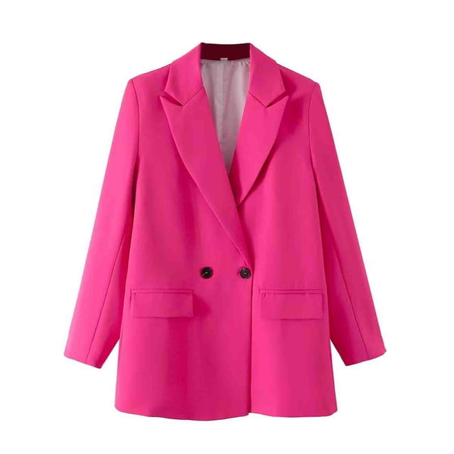 PEZHADA Fall Savings Women's Long Sleeve Blazer Open Front Cardigan Jacket Solid Color Work Office Blazer with Pockets Pink