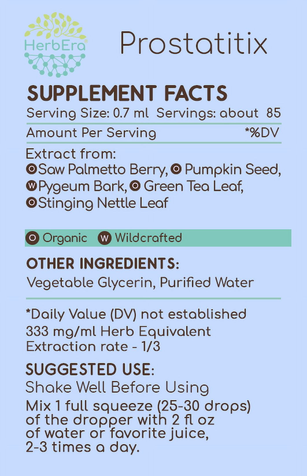 HerbEra Prostatitix Extract, Dietary Supplement Herbal Formula, Made from Saw Palmetto Berry, Stinging Nettle Leaf, Pumpkin Seed, Green Tea Leaf, Wildcrafted: Pygeum Bark 2 oz