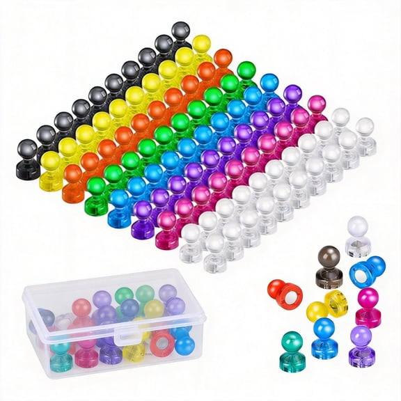 64 Pack Push Pin Magnets, 8 Assorted Colors Strong Neodymium Magnets for Whiteboard & Fridge, Small Magnetic Thumb Tacks with Storage Box for Office, Home and Classroom