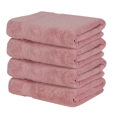 Better Trends 4-Pack Bath Towels 100% Ring Spun Cotton Lightweight Soft Extra Absorbent Bath Towels Set for Bathroom Gym Travel Camp Pool Pink-Splash Collection