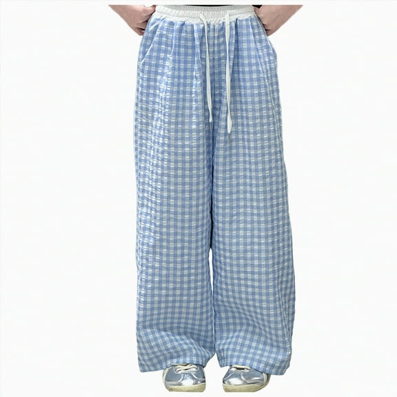 Hessimy Kids Girls Wide Leg Pants Casual Loose Drawstring Summer Athletic Joggers With Pockets Beach Vacation Clothes Cargo Pants (Blue,11-12 Years)