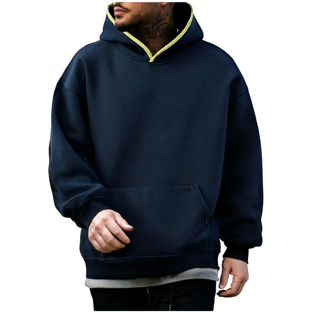 pstuiky camisa de manga larga para hombre, Sudadera con capucha y manga larga de color liso para hombre Tops casuales para hombres m