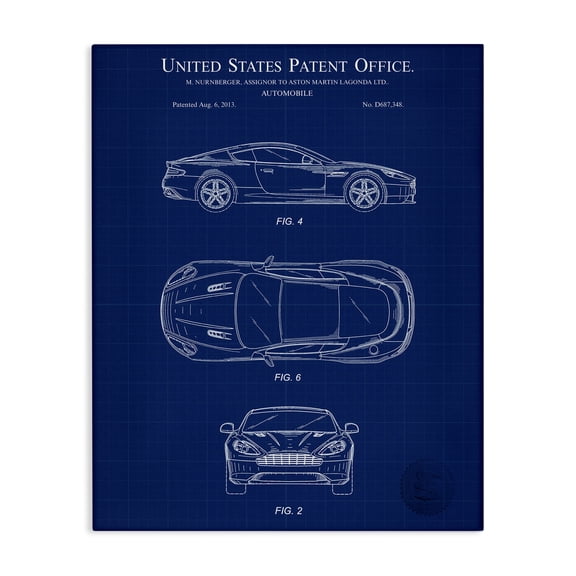 Stupell Industries Automobile Patent Blueprint Transportation Painting Gallery Wrapped Canvas Art Print Wall Art, 16 x 20