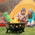 thumbnail image 5 of 32 Inch Round Fire Pit with Mesh Cover, Fire Poker, Star and Moon Design, Metal Wood Burning Outdoor Firepit for Patio, Backyard, Garden, Bonfire Party, Perfect for Thanksgiving, Halloween, 5 of 7