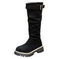 thumbnail image 4 of Wide Calf Knee High Boots Women Slouchy Suede Chunky Lug Sole Low Heel Round Toe Trendy Mid Calf Riding Boots Black 9.5, 4 of 4