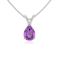 Natural Amethyst V-Bale Solitaire Pear Pendant Necklaces for Women in Sterling Silver,February Birthstone Jewelry Gifts for Her Birthday,Wedding Anniversary, Party, Mothers Day,Christmas, Valentines