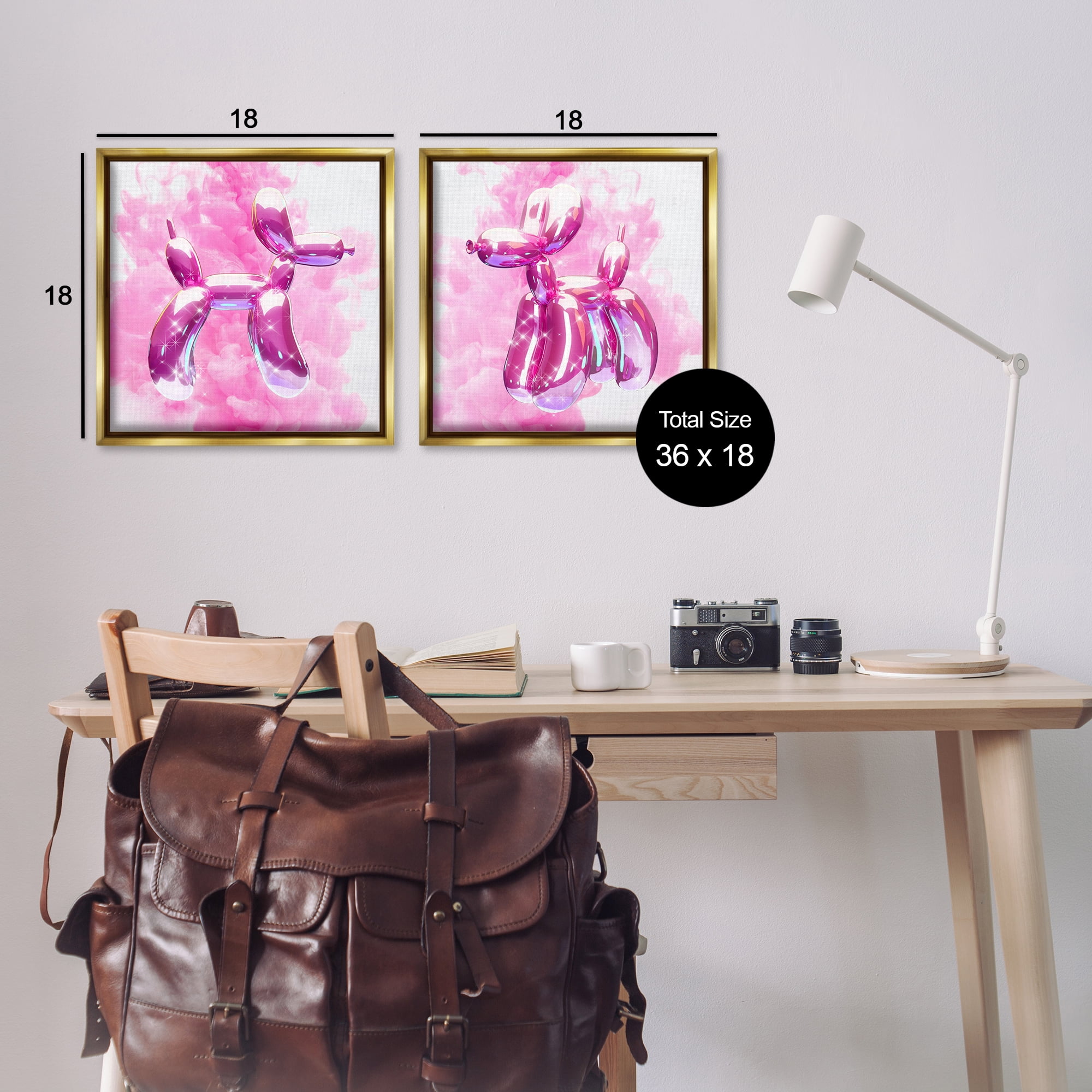 Stupell Industries Sparkle Balloon Dogs Abstract Painting Gold Floater Framed Canvas Art Print Wall Art, 18 x 18, Set of 2