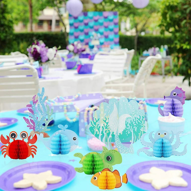 Yansion 8pcs Sea Animal Honeycomb Centerpiece Under The Sea Party Decorations Ocean Themed Marine Decoration Mermaid Table Honeycomb for Beach Themed