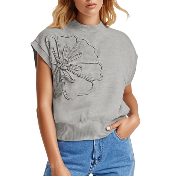 Sleeveless Sweater Women's Knit Sweater Vest Floral Print Lightweight Breathable Summer Spring Casual Elegant Pullover Tops