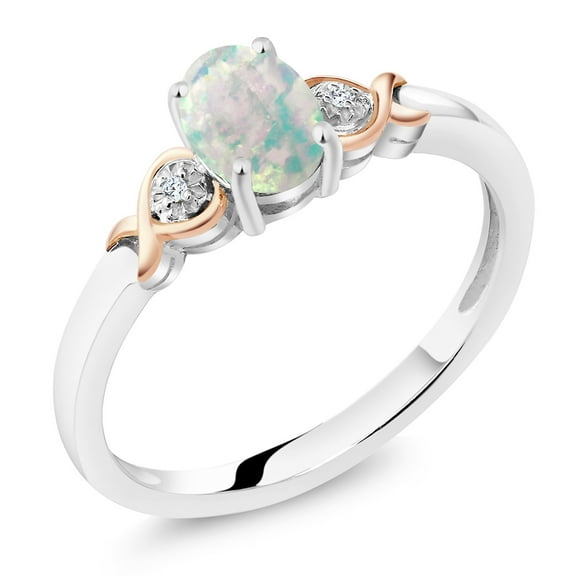 Gem Stone King 925 Sterling Silver and 10K Rose Gold White Opal with Diamond Accent Ring for Women (0.63 Cttw, Gemstone Birthstone, Size 5)