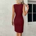 thumbnail image 5 of Womens Short Dresses Summer Casual Daily Sleeveless Crew Neck Solid Color Hollow Tank Dresses with Button Red M, 5 of 9