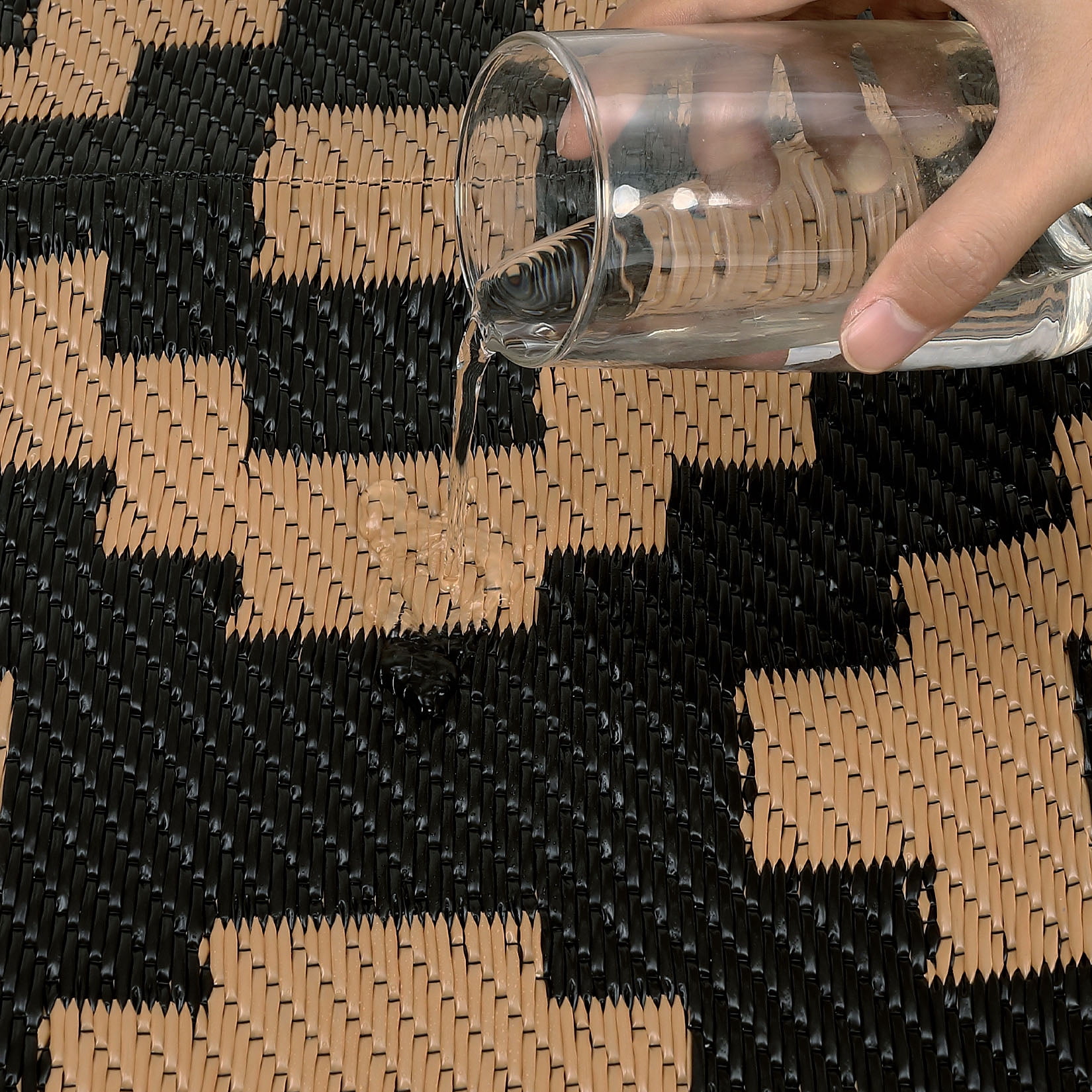 GlowSol Outdoor Rug 9'x12' Waterproof Patio Rug Reversible Outdoor Geometric Carpet Plastic Straw Rug for Patios Balcony Beach Deck Camping Porch RV, Black Brown