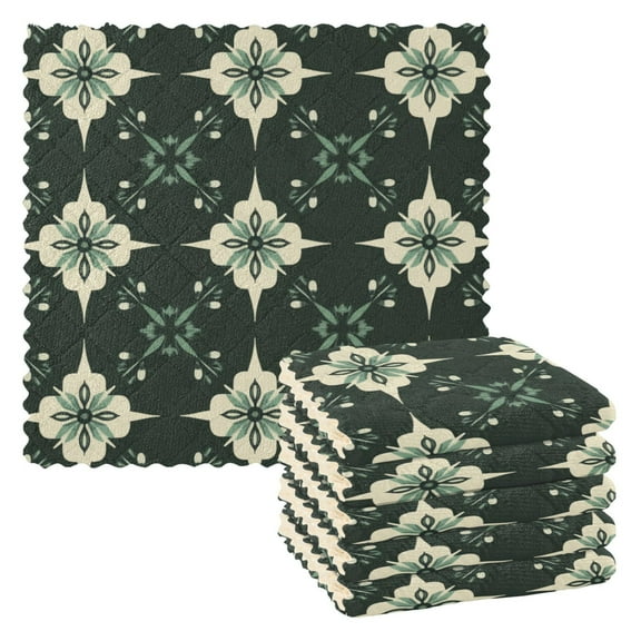 WOBOGO Dark Green Geometric Shapes Kitchen Towels 6pcs Ultra Soft Absorbent Quick Drying Dish Cloths 11×11inch
