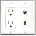 thumbnail image 1 of Ultra Spec Cables 15 Amp Power Outlet 1 Port HDMI Cat5e Ethernet Wall Plate w/Female/Female Jacks, 1 of 1