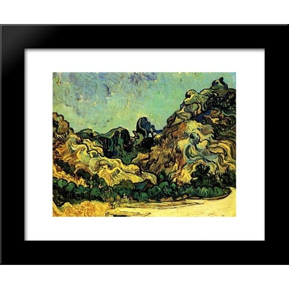 Mountains at Saint-Remy with Dark Cottage 20x24 Framed Art Print by Vincent van Gogh