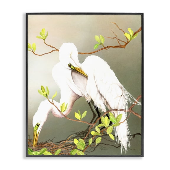 Stupell Industries Coastal Gazing Egrets on Branch Black Framed Giclee Art, 11 x 14, by Christine Reichow