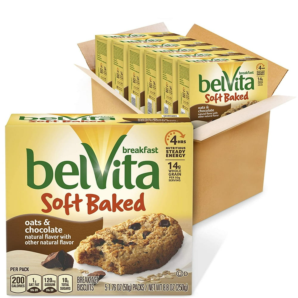 belVita Soft Baked Oats & Chocolate Breakfast Biscuits, 6 Boxes of 5