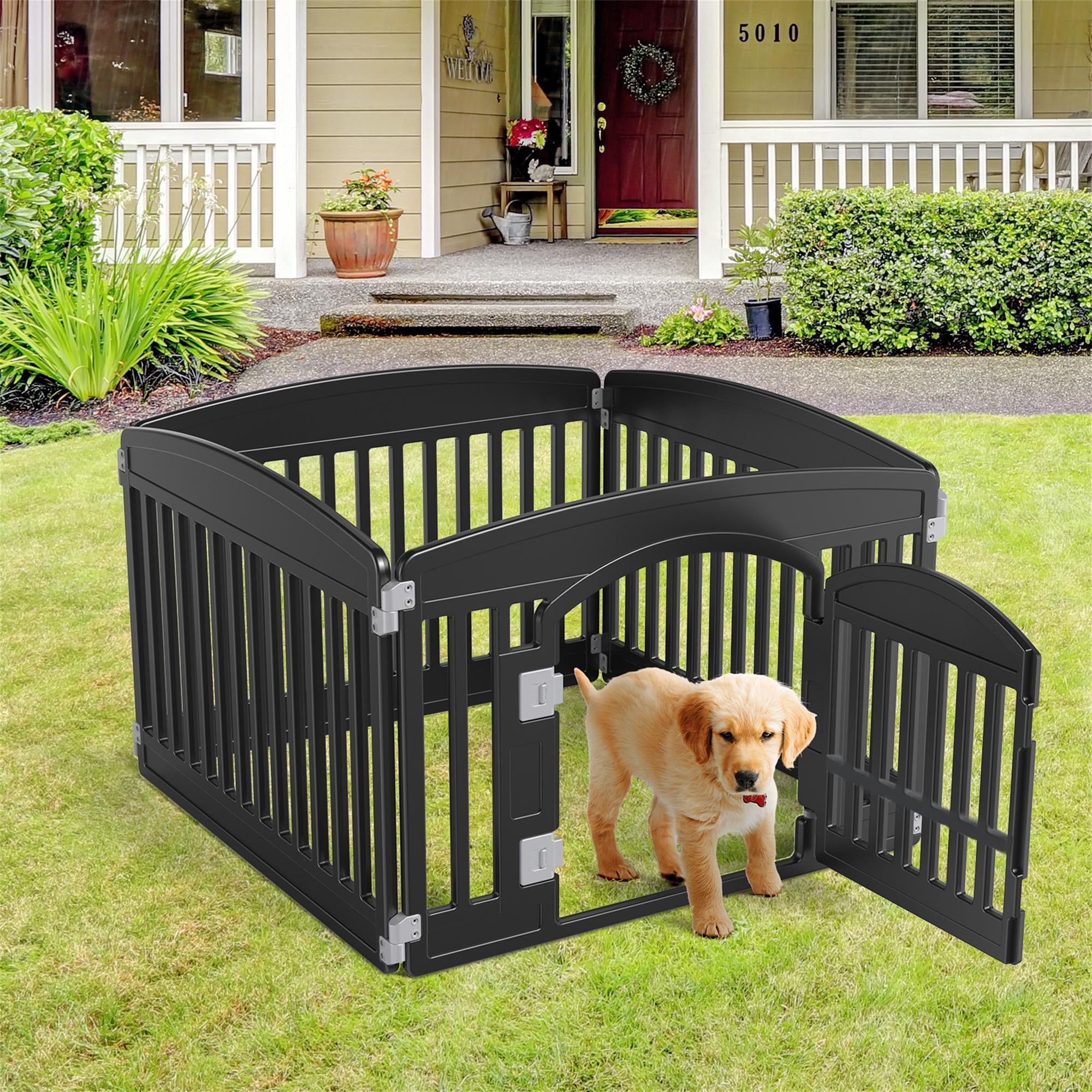 Pefilos 24" Dog Playpen 4-Panel Adjustable Folding Portable Pet Fence for Small to Medium Dogs Indoor Outdoor Use, Black