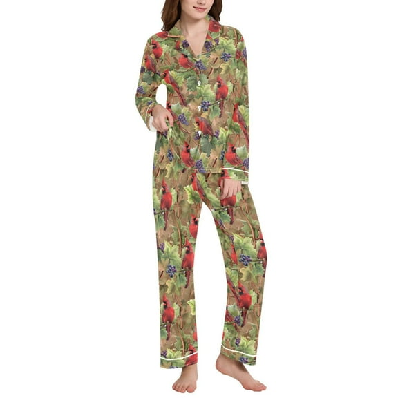 joogoo Pajamas Set for Women Cardinal and Grapes Long Sleeve Pjs Loungewear L