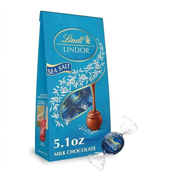 Lindt LINDOR Sea Salt Milk Chocolate Candy Truffles, Milk Chocolate Candy with Smooth, Melting Truffle Center, 5.1 oz. Bag