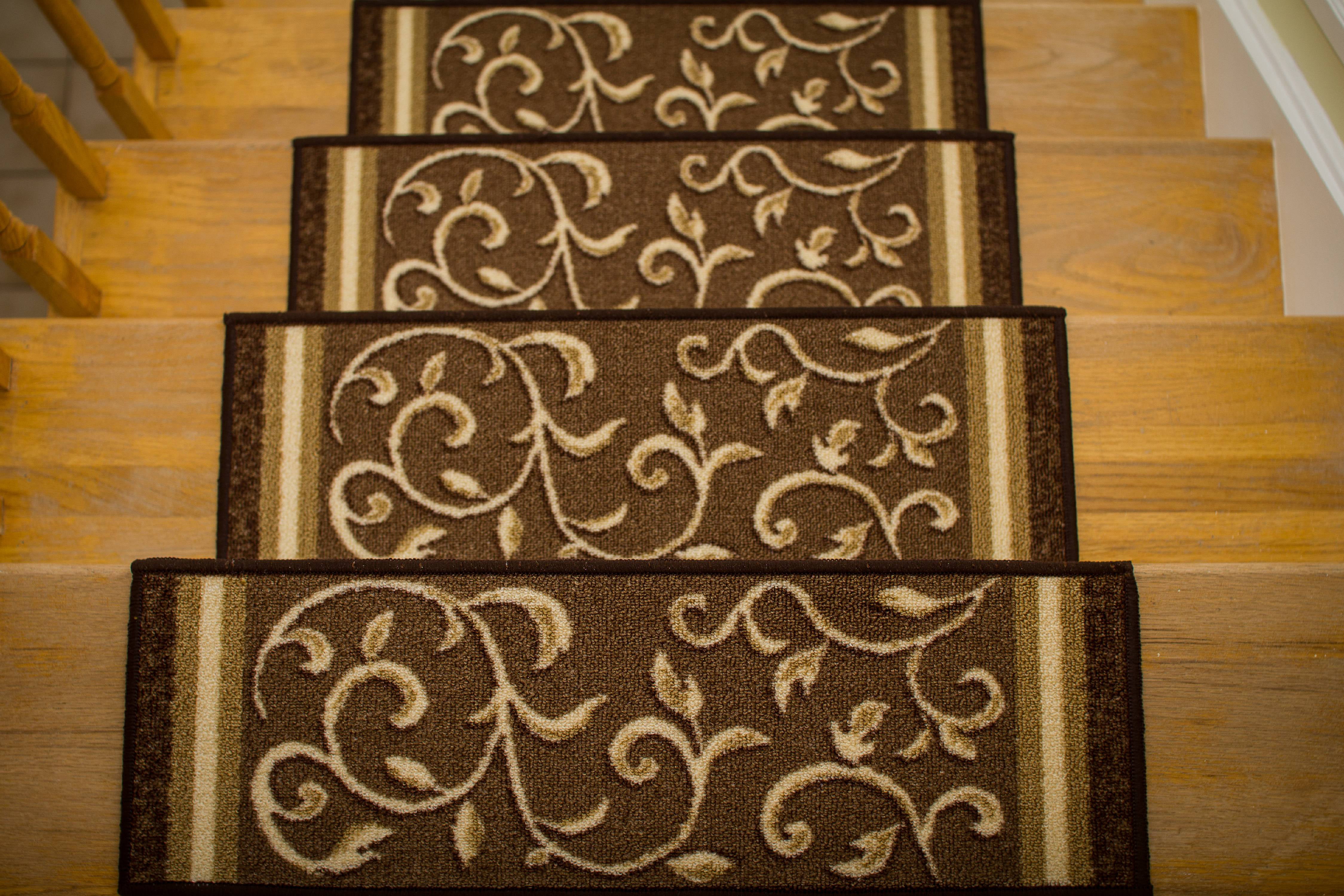 Beige Set of 15 Skid-Resistant Non-Slip 29.5 x 10 Carpet Stair Treads Mats Pads Area Rug