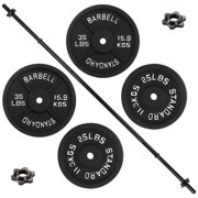BalanceFrom 120 lbs Fitness Set, 5-Foot Standard Barbell (10 lbs) With Star Lock, Cast Iron Weight Stack (120 lbs), Suitable For A Variety Of Training, Suitable For Home and Professional Gym