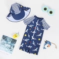 thumbnail image 2 of TOWED22 Baby Boy Girl Swimsuit with Hat Short Sleeve Rash Guard Sunsuit Beachwear Print Zipper One Piece Swimwear Blue,12-18 M, 2 of 4