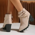 thumbnail image 5 of Womens Boots Chunky Mid Heel Round Toe Side Zipper Ankle Booties Casual Winter Buckle Short Boots Solid Color Winter Shoe for Women's Trendy Beige 5.5, 5 of 7