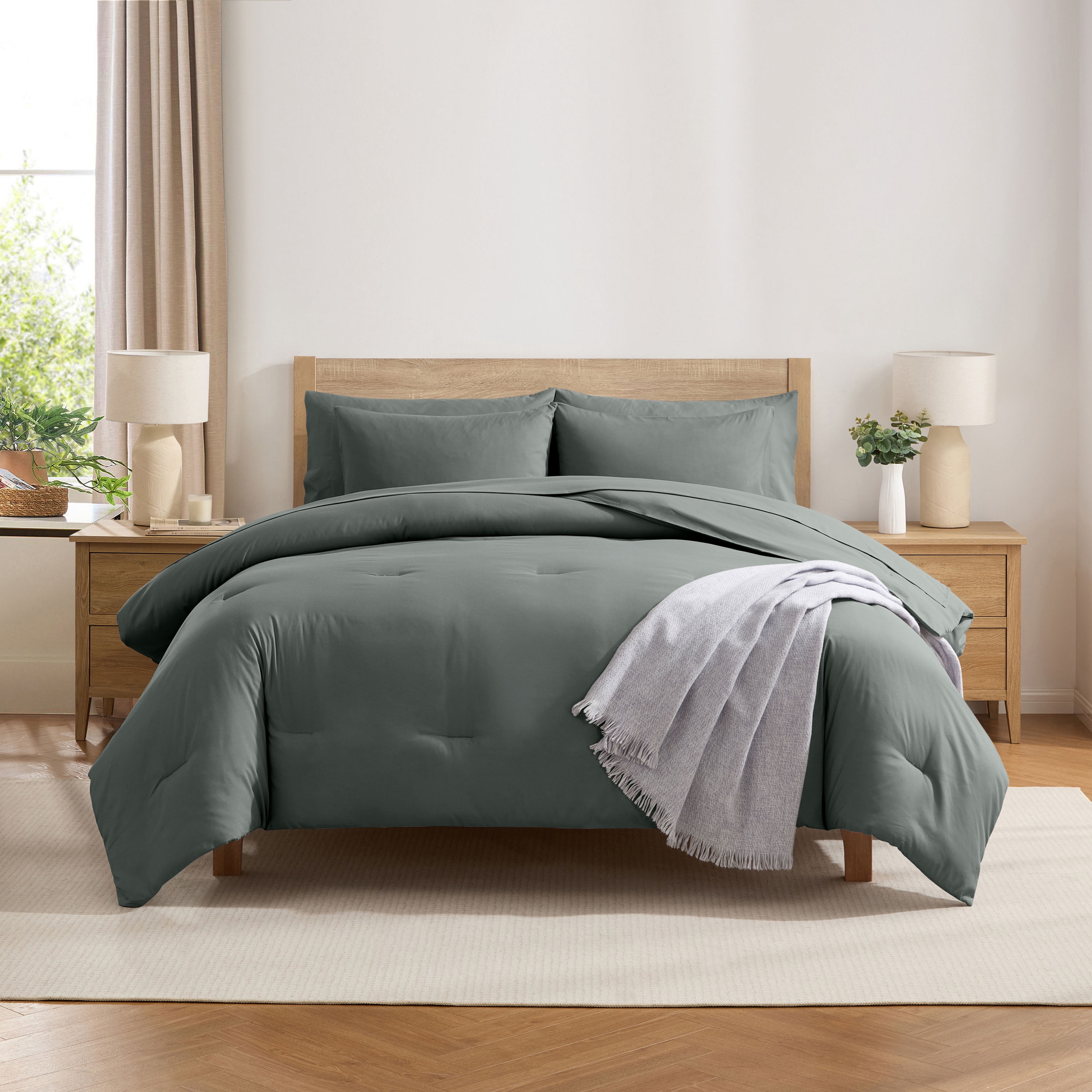 LammaLoe Queen Comforter Set, 7 Piece Bed in a Bag, Ultra Soft Bedding Comforter Set with Sheets, All Season Bed Set, Gentle Pine