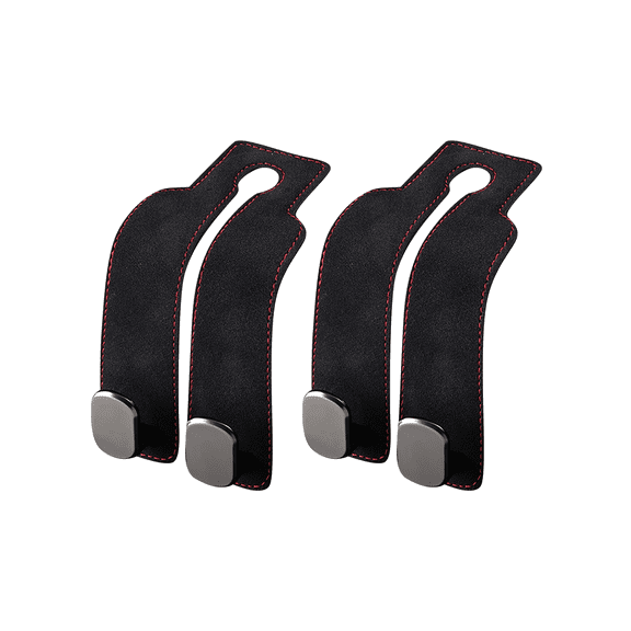 Car Seat Back Storage Hooks, Leather Headrest Double Hook Holder, Automotive Seat Back Organizers for Mobile Phones, Bags(2PCS,Black)