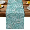 thumbnail image 2 of Burlap Table Runner 36 Inches Long,Summer Ocean Underwater Coral Non-Slip Kitchen Table Runners for Dining Room Everyday Use Party Table Decorations White Marine Life on Teal, 2 of 9