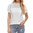 thumbnail image 4 of ZXSXSY Women Crochet Dots Cutout Short Sleeves Mock Neck Blouse Top, 4 of 14